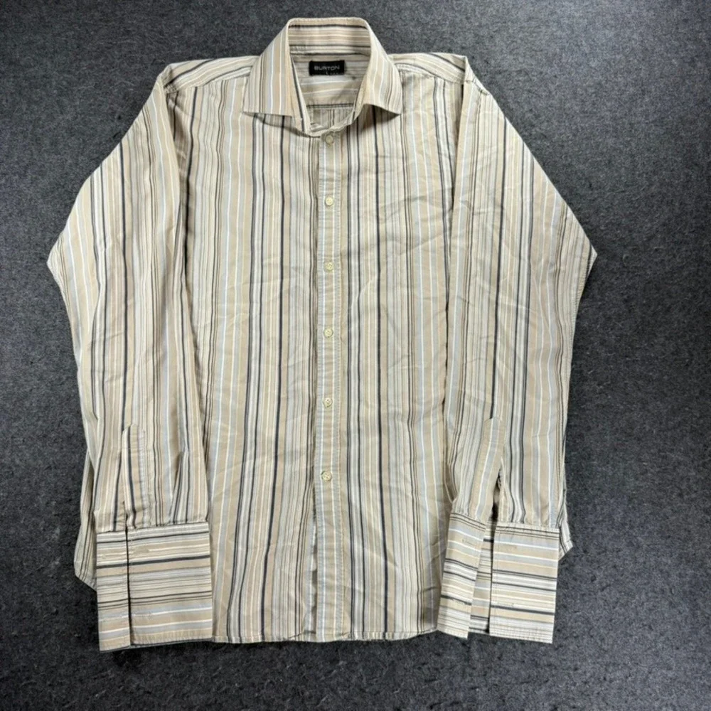 Burton Men's Striped Long Sleeve Button Up Shirt Size L Beige Blue Gray‎